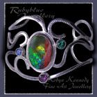 Sterling Silver, Ammolite, Glacier Blue Topaz, Rainforest Green Topaz and Amethyst Cuff Bracelet
