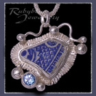 Sterling Silver, Great Lakes Beach Porcelain, and Blue Topaz 'Beachglass' Pendant 23 Image