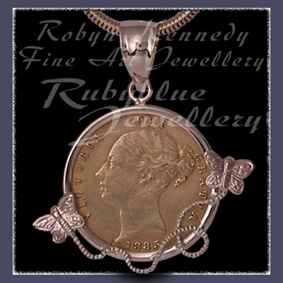 14 Karat Yellow Gold, 1885 Gold Coin and Butterflies Pendant Image