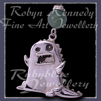 Sterling Silver and Jade 'Rawr means I Love U ' in Dinosaur Pendant Image