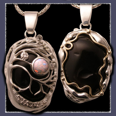 'Dreamers Rock' Sterling Silver, 14 Karat Gold, Smokey Quartz, Opal and Diamonds Pendant Image