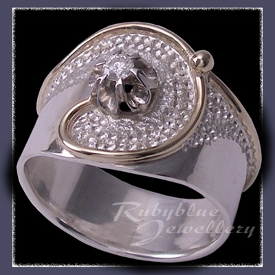 14 Karat Yellow Gold, Sterling Silver and Diamond 'Wish Upon A Star' Ring Image