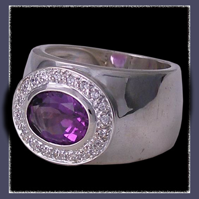 Sterling Silver, Genuine Oval Amethyst and Cubic Zirconias Ring Image