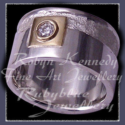 18 Karat Yellow Gold, Sterling Silver and Diamond 'Forever' Ring Image