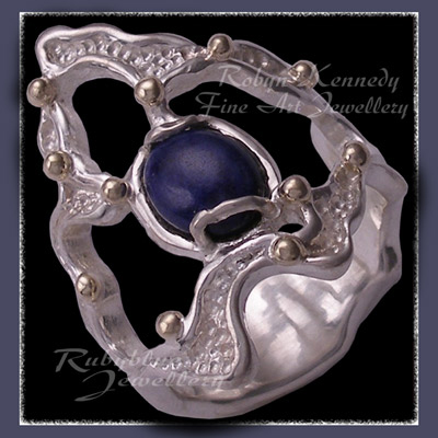 10 Karat Yellow Gold, Sterling Silver and Genuine Lapis Lazuli 'Amore' Ring Image