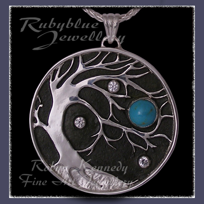Sterling Silver, Blue Turquoise and Swarovski Cubic Zirconia 'Blue Moon' Pendant Image