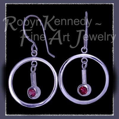 Argentium Silver, Sterling Silver and Rose Pink Rhodolite Garnet 'Cheerio' Earrings Image