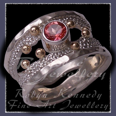 10 Karat Yellow Gold, Argentium Silver & Pink Topaz  'Chic' Ring Image