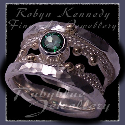 10 Karat Yellow Gold, Sterling Silver and Rainforest Green Topaz 'Chic' Ring Image