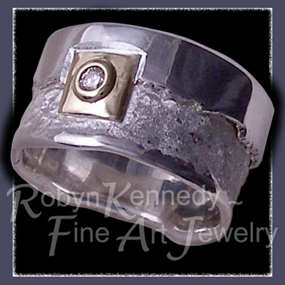 18 Karat Yellow Gold, Sterling Silver and Diamond 'Forever' Ring Image