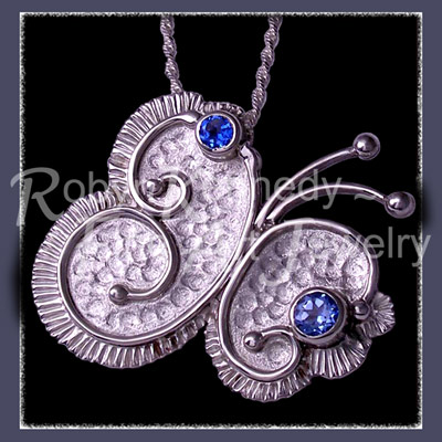 Sterling Silver, Glacier and Paradise Blue Genuine Diffused Topaz  'Flutterby' Butterfly Pendant / Brooch Image