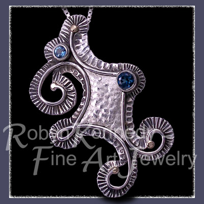 14 Karat Yellow Gold, Sterling Silver, Evergreen and Teal Diffused Genuine Topaz 'Lucky Charms ~ Diamond' Pendant / Brooch Image