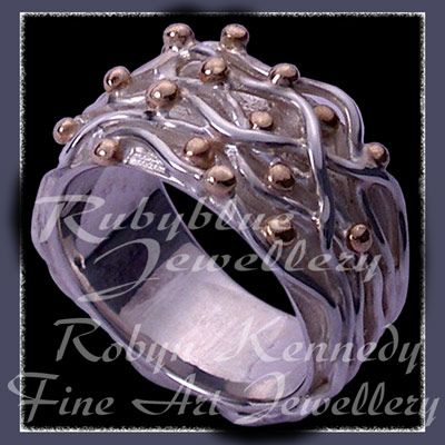 Sterling Silver Wires and Golden Caviar, 'Pure Gold N Silver Joy' Ring Image