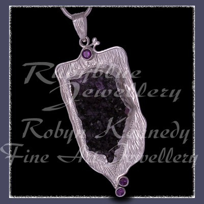 Argentium, Fine and Sterling Silver, Amethyst Crystals and Facetted Amethyst, 'Purple Passion' Pendant Image