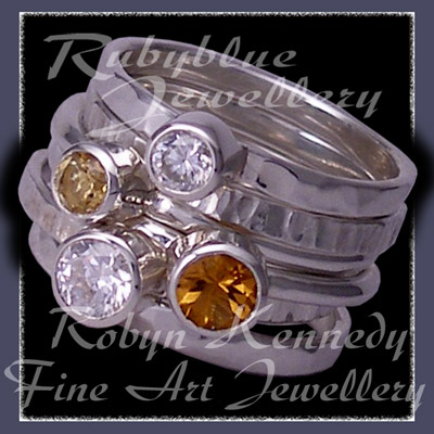 Sterling Silver, Citrine, Honey Topaz ans Sworovski Cubic Zirconias 'Revelry' Stacker Ring Set Image