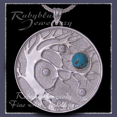Sterling Silver, Blue Turquoise and Swarovski Cubic Zirconia Silver 'Blue Moon' Pendant Image