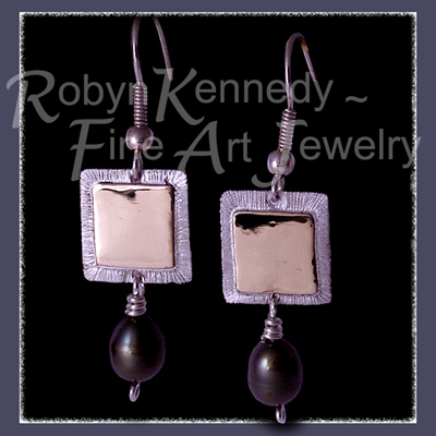 Sterling Silver , 10 Karat Yellow Gold and Genuine Black Pearl 'Tribal Glam' Earrings  Image