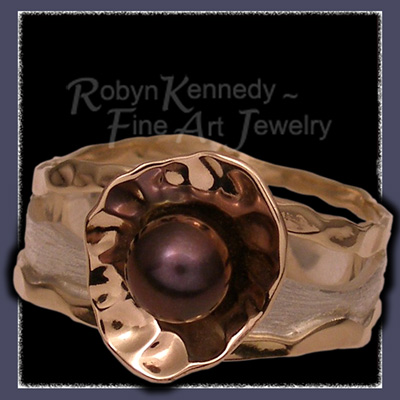 10 Karat Yellow Gold, Sterling Silver and Cultured Black Pearl, 'Truffles' One-of-a-Kind Ring Image