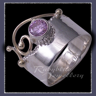 10 Karat Yellow Gold, Sterlium Sterling Silver and Genuine Lavendar Cubic Zirconia  'Twilight' Ring Image